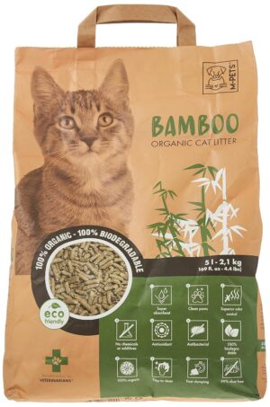M-PETS Organic Bamboo Super Clumping Cat Litter - Biodegradable, Naturally Absorbent, Long-Lasting Odour Control & Dust-Free, Gentle on Cat Paws, Suitable for Multi-Cat Household, 2.1 kg (Pack of 1)