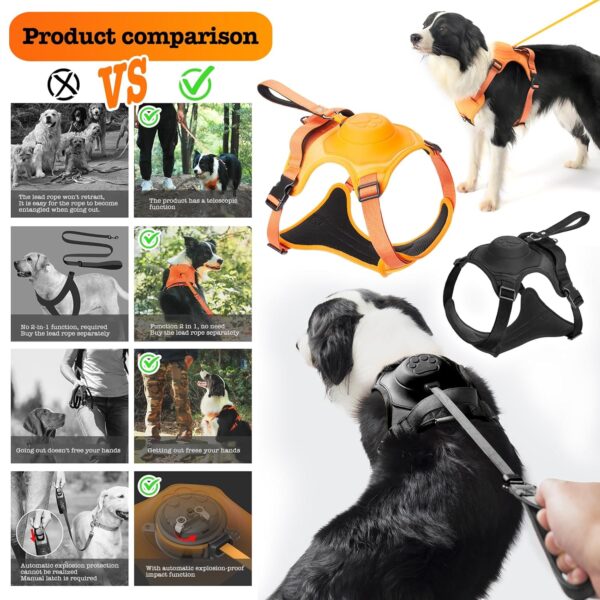 Sunkizzrs® Dog Harness with Retractable Leash, Adjustable Dog Chest Belt with Reflective Strip (Orange, Medium)