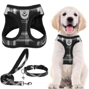 Pupteck Adjustable No-Pull Dog Harness, Collar and Leash Set for Pupteck Adjustable No-Pull Dog Harness, Collar and Leash Set for Small Medium Dogs, Puppies and Cats, Soft Mesh Padded Reflective Chest Strap for Walking and Training (Black, S (Chest 14.5"–16"))