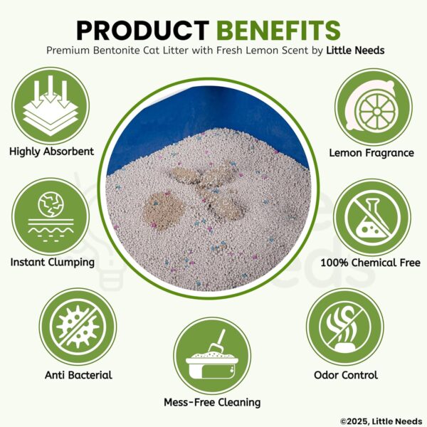 Natural Bentonite Cat Litter Sand - 5Kg with Lemon Fragrance for Cats and Kittens | Clean Low-dust Strong Deodorant Litter Tray Refill with Odour Controlling and Instant Clumping