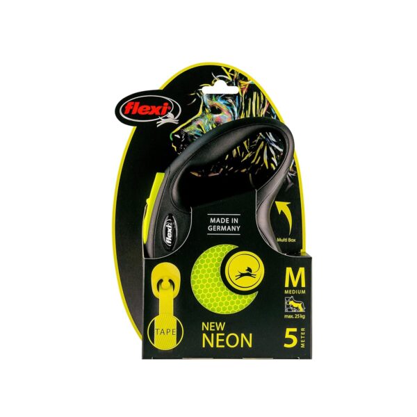 81ABJkeepkS._SL1500_.jpg Flexi Retractable Dog Leash, New Neon Tape Leash, 5m/16 ft, Holds up to 25 kg | Anti-Slip Grip Handle, One-Hand Brake System | Suitable for Medium Dogs | Yellow