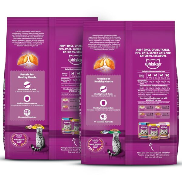81AFvRVYvgL._SL1500_.jpg Whiskas Adult (+1 Year) Dry Cat Food, Chicken Flavour, 1.2kg Pack and Adult (+1 Year) Dry Cat Food, Tuna Flavour, 1.2kg Pack