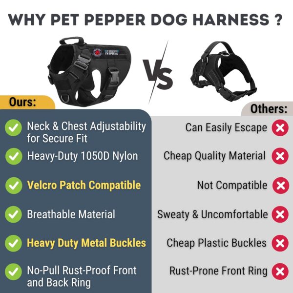 Premium Dog Harness - Military Standard Metal Buckles || Free Velcro Patches || No-Pull Dog Vest || Breathable Mesh || Oxford Fabric || For All Dog Breeds (Black, L), Large