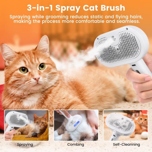 81DXOIRLCIL._SL1500_.jpg Pet Steam Brush for Dogs & Cats | Self-Cleaning Grooming Comb with Water Spray, Anti-Static, Massage Bristles | Portable Pet Hair Remover for Long & Short Fur (Multicolor)