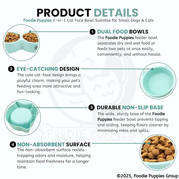 81EQbOrXUGL._SL1500_.jpg Foodie Puppies Non-Slip, Non-Toxic Pet Feeding Plastic Cat Face Shaped Double Bowl Food & Water Feeder 2-in-1 Bowl for Dogs, Puppies, Cats & Kittens (Color May Vary)