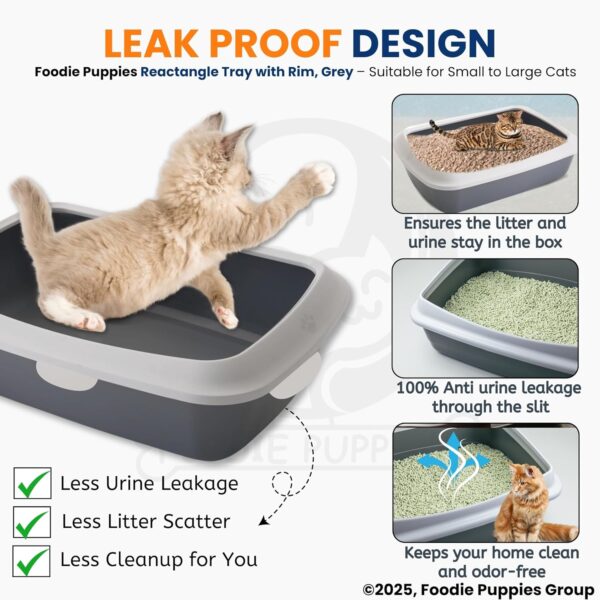 Foodie Puppies Rectangle Cat Litter Tray (Small (Grey) - 49 x 38 x 15 cm) with Rim, Reduces Odor, Perfect Starter for Toilet Training Your Kitten and Puppies