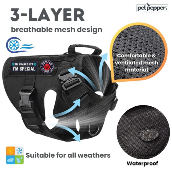 Premium Dog Harness - Military Standard Metal Buckles || Free Velcro Patches || No-Pull Dog Vest || Breathable Mesh || Oxford Fabric || For All Dog Breeds (Black, L), Large
