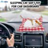 FunBlast Cute Sleeping Cat Plush Toy with Meow Sound, Toy Accessories for Car Dashboard, Gift for Kids, Realistic Cat Pet Toy (White+Brown)