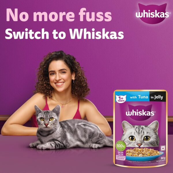 81HnHJqimQL._SL1500_.jpg Whiskas Adult (1+ Years)) Wet Cat Food, Tuna in Jelly, 80 g (Pack of 56), Hydrating Food Made With Real Fish, 100% Complete & Balanced Nutrition for Adult Cat