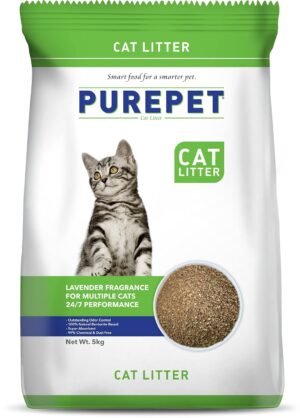 Purepet Cat Litter for All Cat Breed litter Lavender Fragrance - 5kg Pack Pet Litter Tray Refill