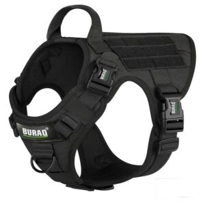 Buraq No Pull Tactical Dog Harness for Large Dogs, Heavy Buraq No Pull Tactical Dog Harness for Large Dogs, Heavy Duty, Adjustable Pet Harness with Handle for Easy Control, Dog Vest for Walking, Training, Hiking (S - Black)