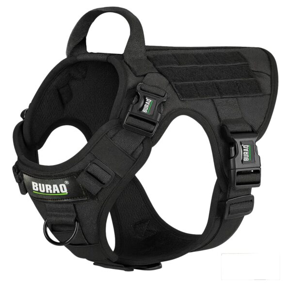 Buraq No Pull Tactical Dog Harness for Large Dogs, Heavy Duty, Adjustable Pet Harness with Handle for Easy Control, Dog Vest for Walking, Training, Hiking (S - Black)