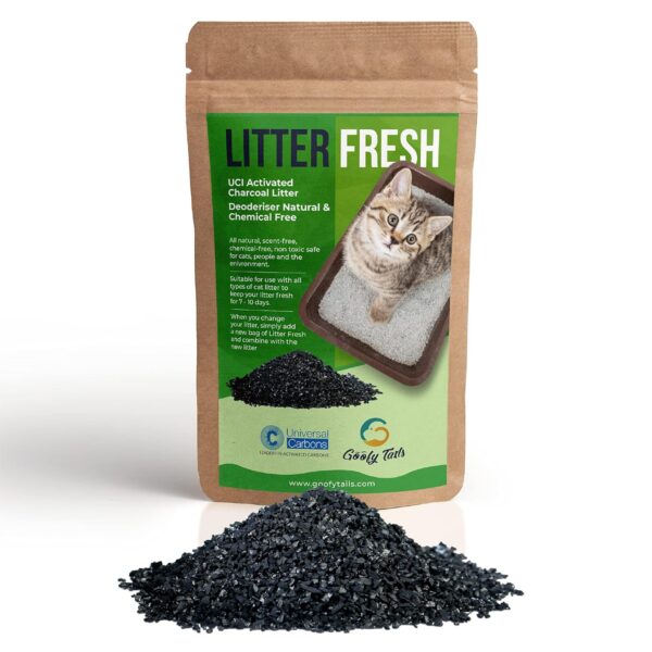 Goofy Tails Cat Litter Activated Charcoal Deodorizer 200g|Cat Litter Accessories for Odour Free Cat Litter Box| Cat Box Odour Eliminator| Ideal Topper for Cat Litter Sand| Cat Litter Box Deodorizer