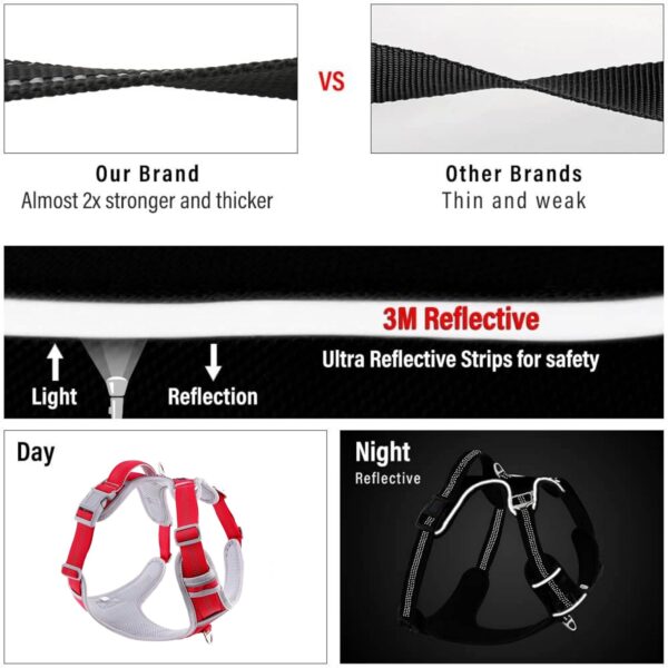 HANK Dog Harness | 3M Reflective | Strong Metal Hook | Dog Chest Belt for Large Dogs | No Pull Harness for Walking, Training (Red - Grey - L (23-35Kg)