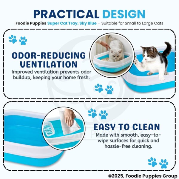 Foodie Puppies Cat Litter Box Rim Tray (Large (SkyBlue) - 46 x 38 x 13 cm) with Free Scooper | Semi Closed Design and Durable Quality | Suitable for All Adult Cats & Kittens