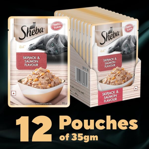 81KpH9IPf1L._SL1500_.jpg Sheba Rich Premium Adult (1+ Years) Wet Cat Food, Skipjack & Salmon Flavour, 35 g Pouch (Pack of 12), High-moisture wet food for healthy hydration