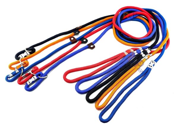RvPaws Dog Training Leash Slip Leash, Adjustable Length, Strong & Durable Training Show Leash,Soft Nylon Rope I Leather Adjustable, Length 5 Feet X 1 CM - Pack of 1 (Multicolor)