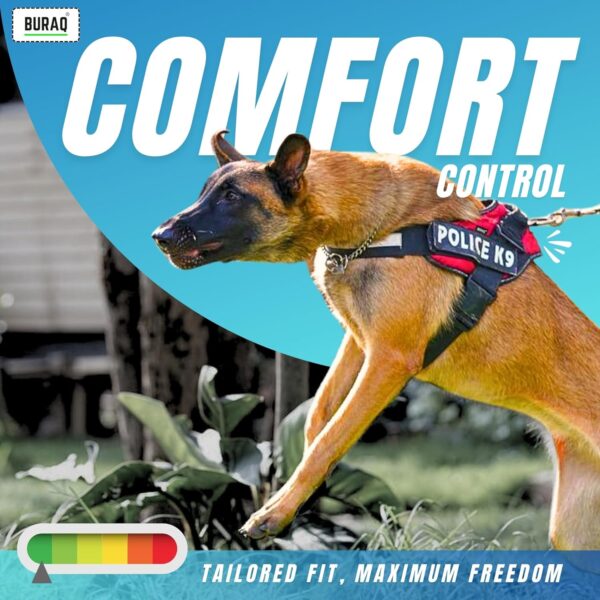 81NMhyyv0zL._SL1500_.jpg Buraq Pets Police K9 Dog Harness, No Pull Reflective Dog Vest Oxford Fabric, Soft Padded Easy Control Dog Chest Belt, No More Pulling Or Choking for Large Medium & Small Dogs (Black - XXL)