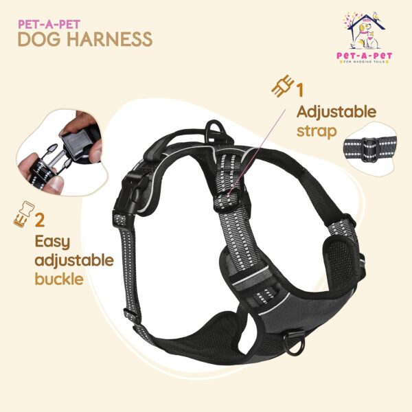 81NXhZ8yXOL._SL1500_.jpg Dog Harness, No Pull & No Choke Harness for Dogs, Oxford Breathable & Reflective Fabric Vest, Soft Inner Sponge Padding, Adjustable Body Belts, Thicker Handle (Medium, Black)