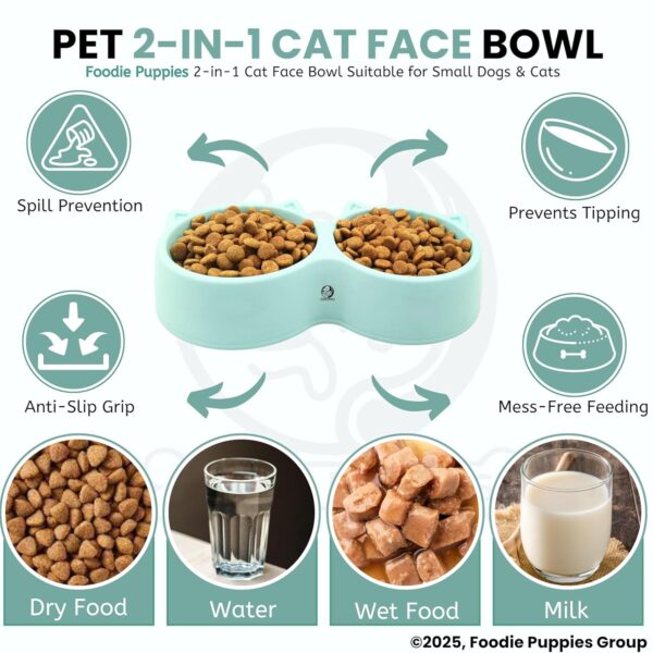 81NzxAB-S8L._SL1500_.jpg Foodie Puppies Non-Slip, Non-Toxic Pet Feeding Plastic Cat Face Shaped Double Bowl Food & Water Feeder 2-in-1 Bowl for Dogs, Puppies, Cats & Kittens (Color May Vary)