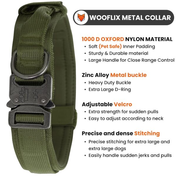 WOOFLIX Metal Dog Collar For Training & Walks|Nylon Collar With Tactical Metal Buckle & D-Ring For Medium & Large Dogs|Dog Collar For Medium & Large Dogs (Extra Large, Army Green) - 25 X 5 Cm