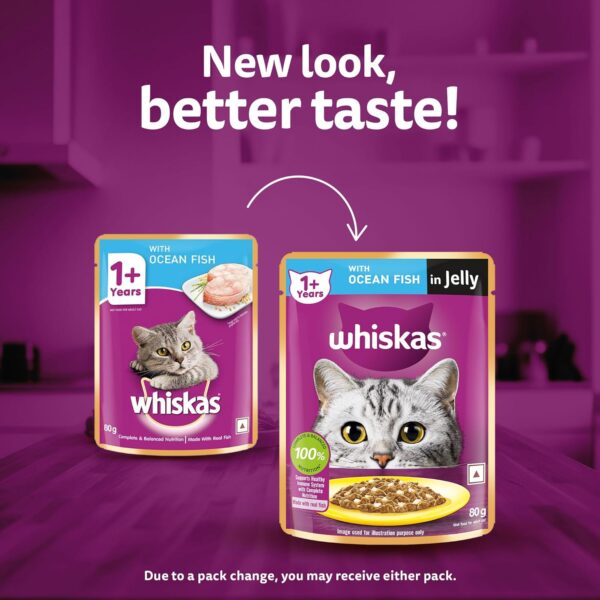 81OPrkLqk5L._SL1500_.jpg Whiskas Adult (+1 Year) Wet Cat Food, Ocean Fish Flavor, 80 g, Pack of 28 | Complete & Balanced Food for Adult Cats | Pet Food for Hydration of Cats