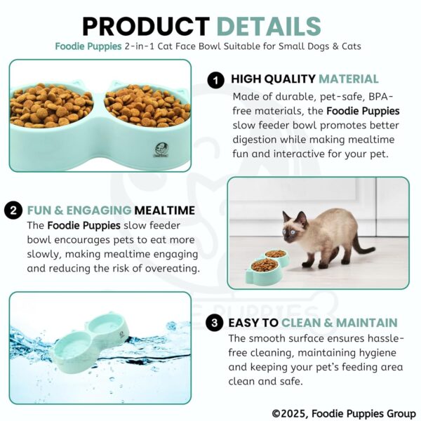 81Oe3Cn4CsL._SL1500_.jpg Foodie Puppies Non-Slip, Non-Toxic Pet Feeding Plastic Cat Face Shaped Double Bowl Food & Water Feeder 2-in-1 Bowl for Dogs, Puppies, Cats & Kittens (Color May Vary)