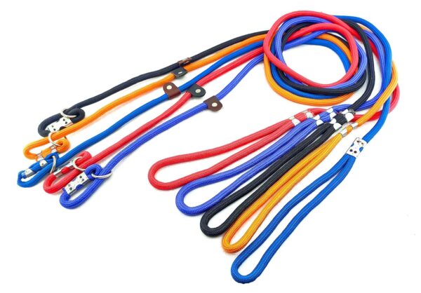RvPaws Dog Training Leash Slip Leash, Adjustable Length, Strong & Durable Training Show Leash,Soft Nylon Rope I Leather Adjustable, Length 5 Feet X 1 CM - Pack of 1 (Multicolor)
