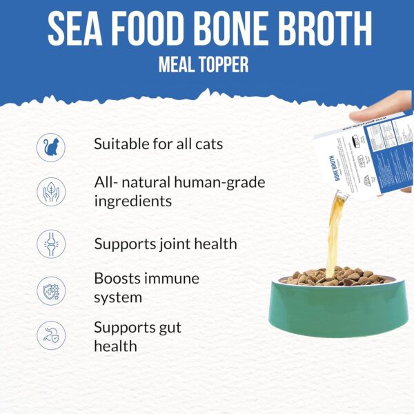81QW32VIPZL._SL1500_.jpg Goofy Tails Sea Food Bone Broth for Cats 1000ml (100ml X 10 Pack), Human Grade, Preservative Free,Gut Friendly Cat Food Topper, Cat Supplements with Natural Collagen