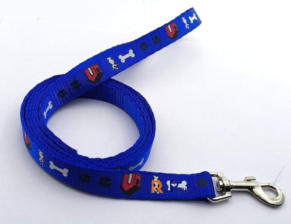RvPaws 15 MM Paw/Bone Printed Soft Nylon Collar Belt and Leash Set for Small Breed Dog and Puppies - Blue