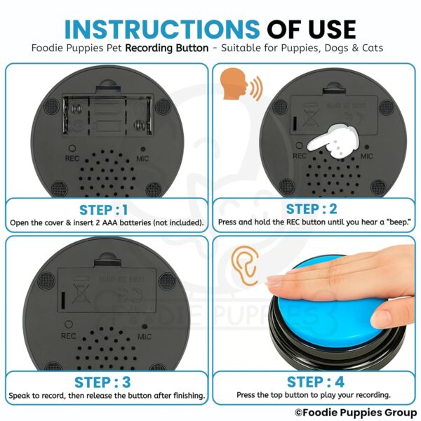Foodie Puppies Interactive Dog Toys, Pet Voice Recording Button Training Talking Button/Buzzer Toy for Communication - (Blue) Easy to Use Talking, 30Sec Record & Playback, [Without Battery]