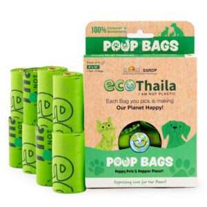 Compostable Poop Bags for Dogs & Cats | Pack of 8 (120 bags) | Biodegradable & Eco-Friendly | Waste/Litter Poop Bag | Strong & Leak-Proof Potty Picker | Green Colour - 9 x 13 Inches