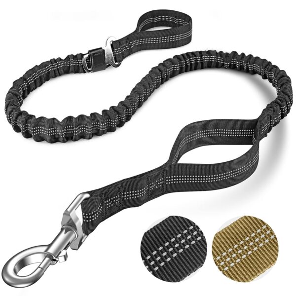 FYA Tactical Heavy Duty Bungee Dog Leash for Medium Large Breed Dogs - No Pull Shock Absorption With Car Seatbelt, 6 Feet Training Leash