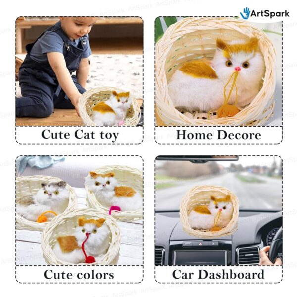 Cute Cat in Basket Toy – Plush Cat with Wool Ball for Kids, Realistic Sitting Cat Pet Toys for Girls & Boys Home Décor & Gifting