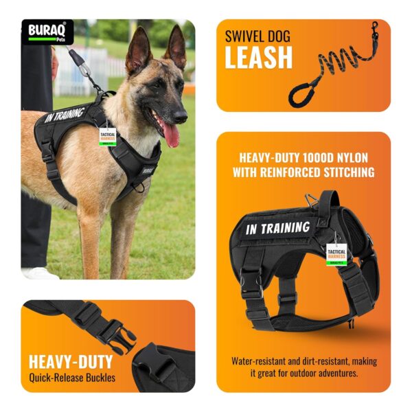 81Tk2j3LBLL._SL1500_.jpg Buraq Customized Tactical Dog Harness β No-Pull, Heavy-Duty K9 Vest with Handle, Adjustable Training Harness for Walking, Running & Hiking, Easy-Control Design for Medium & Large Dogs (Black - M)
