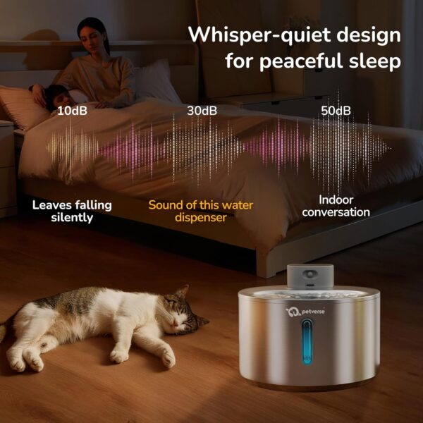 Motion Sensor Stainless Steel Pet Water Fountain for Cats & Dogs - 4L, Wireless, Battery Operated, 3 Modes Operation - Sensor, Timer & Continuous Flow, Triple Filtration System, 12M Warranty