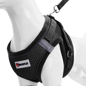 WOOFLIX Dog Harness for Small Dogs, Puppies and Cats | WOOFLIX Dog Harness for Small Dogs, Puppies and Cats | Suitable for Small Size Dogs, Cats & Puppies of 7 kg - 10 kg | Reflective Soft Padded Dog Harness with Secure Fit | Black (7 kg-10 kg Dog & Cat)