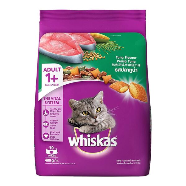 81VMdn7i0cL._SL1500_.jpg Whiskas Adult (+1 Year) Dry Cat Food, Ocean Fish Flavour, 480g Pack & Adult (+1 Year) Dry Cat Food, Tuna Flavour, 480g Pack