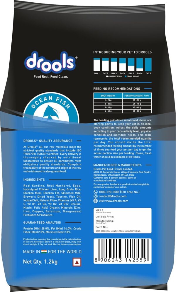 81VSfVsWDPL._SL1500_.jpg Drools Adult Dry Cat Food, Ocean Fish, 3kg with Free 1.2kg, Tatal 4.2 Kg Pack