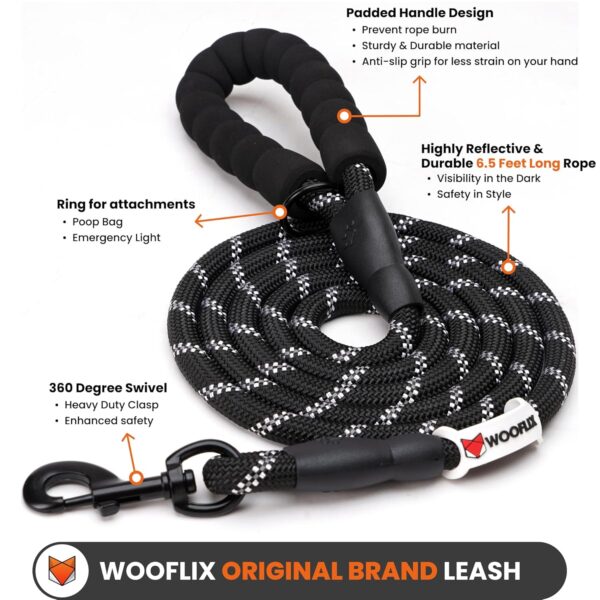 81Vqx6Rk6DL._SL1500_.jpg WOOFLIX Reflective Dog Leash And Collar Combo Set|Dog Collar & Anti Slip Padded Handle Leash For Dogs|Highly Reflective|Dog Rope For Medium & Large Dogs|(Leash 6.5 Ft. + Collar Xl, Black, 18 Cm)