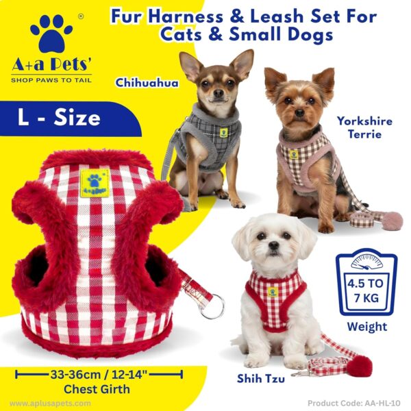 81W4yT5ItcL._SL1500_.jpg A+a Pets' Luxury Fur Harness & Leash Set for Cat & Small Dog | Lightweight, Escape Proof, Vest Combo (Red, L)