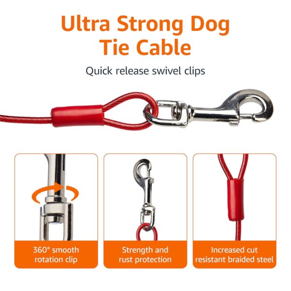 Amazon Basics Tie-Out Cable/ Leash for Dogs Up to 57 kg | 30 Feet | Red | Large Size | Durable Metal Clips for Quick and Easy Connections