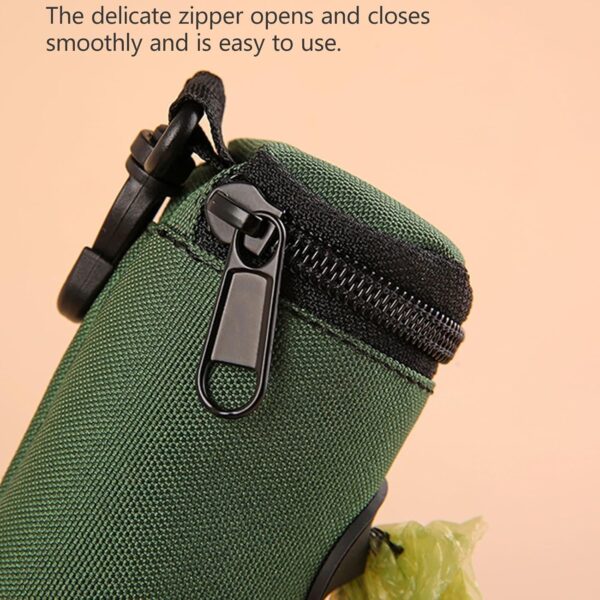 Side Opening for Easy Extraction Dog Poop Bag Dispenser Easy to Carry with Hook and Loop Closure Dog Poop Bag Holder Smooth Zipper Closure(Green)