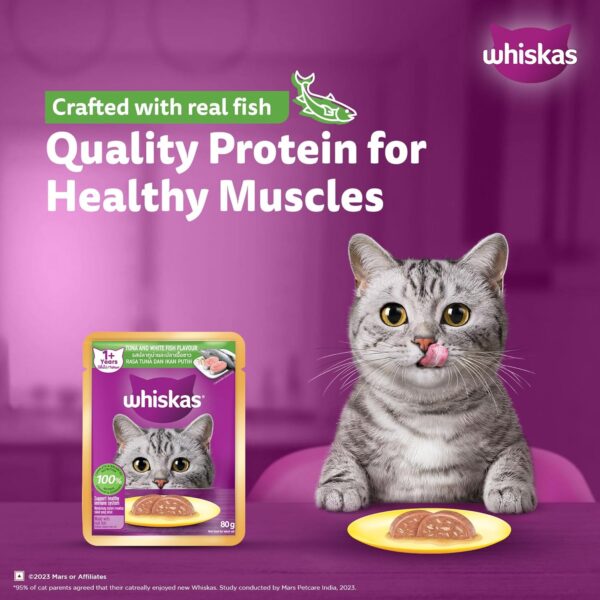 Whiskas Adult (1+ Years) Wet Cat Food, Tuna & White Fish Flavour, 80 g x 28, 100% Complete & Balanced Nutrition, Supports Healthy Immune System