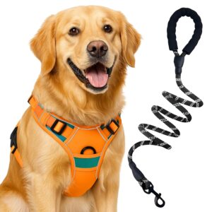 Buraq Reflective Dog Harness with Leash, No-Pull Adjustable Belt Vest Buraq Reflective Dog Harness with Leash, No-Pull Adjustable Belt Vest for Small, Medium & Large Dogs, Escape-Proof, Padded Training & Walking Harness (XL - Orange)