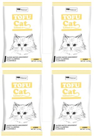 PetCrux Tofu Cat Litter 10Kg 100% Natural Biodegradable Odour Lock Corn Scented Dust Free Clay Absorbent Eco-Friendly Flushable Sand for All Breeds of Cats 4 Packs of 2.5 Kgs (Combo)