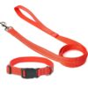 Wooflix Reflective Leash & Collar Combo Set for Medium Large Dogs Durable Strong Dog Collar Belt & Dog Leash for Medium & Large Dogs Training & Walking Lead Dog Leash (Red Reflective, Medium)