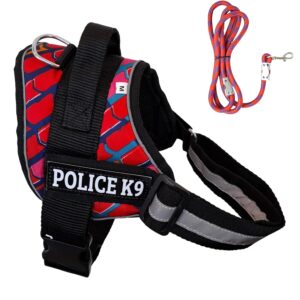 24 BH BAZAAR's K9 Dog Harness with Rope (XL) - 24 BH BAZAAR's K9 Dog Harness with Rope (XL) - Reflective Printed Design in Red Colour| No-Pull Adjustable Harness & Rope for Xtra Large Dogs – Training & Outdoor Adventures