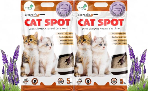 WOW DOG Catspot Cat Litter (Lavender Fragrance) 10 Kgs -Scoopable Smart Bentonite (for Multiple Cats)