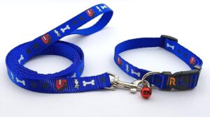 RvPaws 15 MM Paw/Bone Printed Soft Nylon Collar Belt and Leash Set for Small Breed Dog and Puppies - Blue